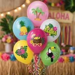 Luau Full Colour Large Latex Balloons - 6 PK
